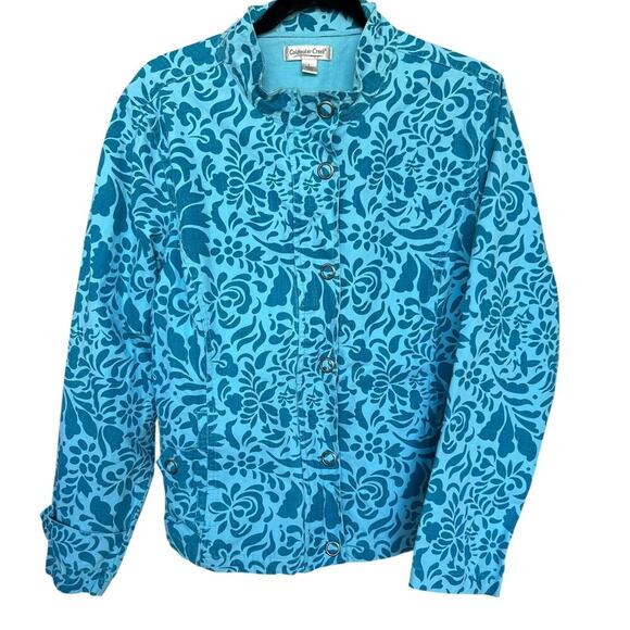Coldwater Creek Women's Blue Floral Print Full Zip Snap Jacket Size Large - Picture 2 of 6